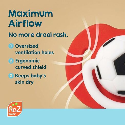 RaZbaby Soccer Pacifier - BPA-Free Silicone Orthodontic Nipple, Ideal for Soccer Lovers, 0-36 Months - 2-Pack Soccer in Kuwait