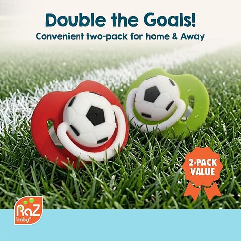 RaZbaby Soccer Pacifier - BPA-Free Silicone Orthodontic Nipple, Ideal for Soccer Lovers, 0-36 Months - 2-Pack Soccer in Kuwait