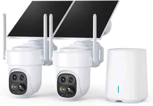 4K Dual-Lens Outdoor Wireless WiFi Security Camera System for Home, No Subscription Required, Solar Powered, 4-Cam Kit, 360° Pan & Tilt, Auto Tracking, Color Night Vision, Easy Setup in Saudi Arabia