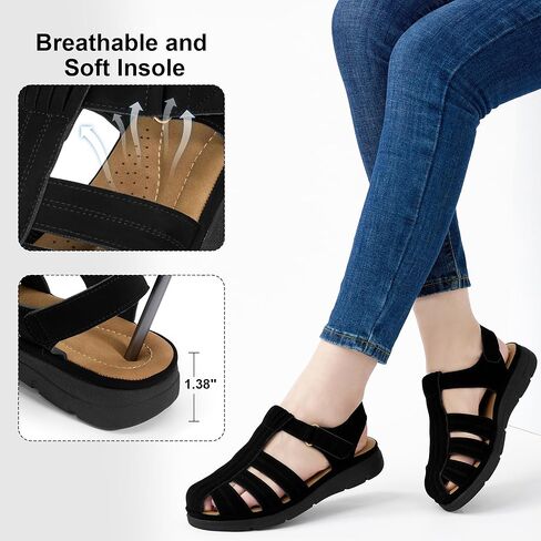 Womens Flat Sandals: 2026 Comfortable Summer Closed Toe Shoes Memory Foam Dressy Fisherman Sandal for Walking Casual Vacation in Saudi Arabia