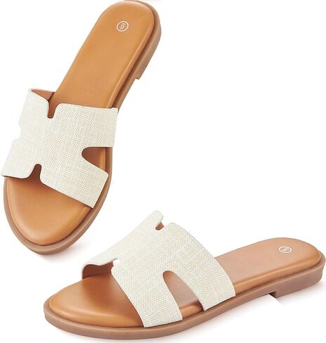 Womens Dressy Flat Sandals Round Open Toe Slides Casual Comfortable Cute Slip On Leather Shoes Summer Sandals for Women 2026 Size 6-10 in Saudi Arabia