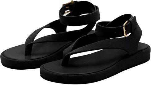 Agodor Women's Ankle Strap Flat Sandals Summer Flip Flop Slides Thong Sandals for Women Strappy Flat Sandal with Buckle Comfortable Casual Beach Slide Shoes in Kuwait