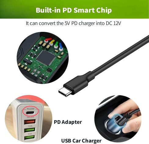 كابل محول USB لكاميرا سيارة الطفل، كابل مراقبة كاميرا سيارة الطفل (النوع ج) محول سلك DC5521 إلى USB c 12 فولت يدعم فقط منفذ ولاعة السجائر (6.6 قدم/2 متر) in Kuwait