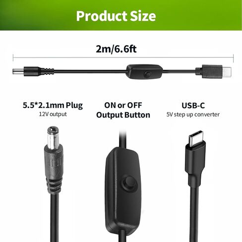 كابل محول USB لكاميرا سيارة الطفل، كابل مراقبة كاميرا سيارة الطفل (النوع ج) محول سلك DC5521 إلى USB c 12 فولت يدعم فقط منفذ ولاعة السجائر (6.6 قدم/2 متر) in Kuwait