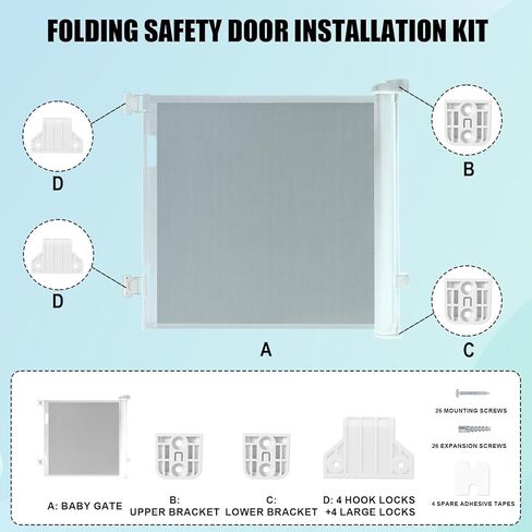 2 Set Retractable Baby Safety Gate Replacement Parts Kit, White Baby Safety Stair Gate Hardware Extension Set with 4 Hook Latches 4 Brackets 26 Screws 26 Expansion Tubes in Kuwait
