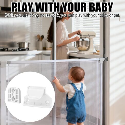 2 Set Retractable Baby Safety Gate Replacement Parts Kit, White Baby Safety Stair Gate Hardware Extension Set with 4 Hook Latches 4 Brackets 26 Screws 26 Expansion Tubes in Kuwait
