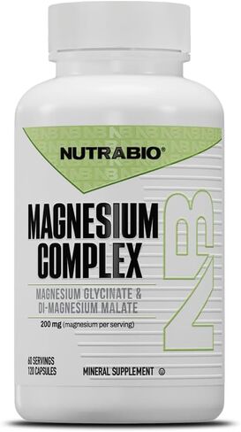 NutraBio Reacted Magnesium Supplement - Muscle Relaxation - Bone Formation - 120 Vegetable Capsules, 200mg per Serving in Saudi Arabia