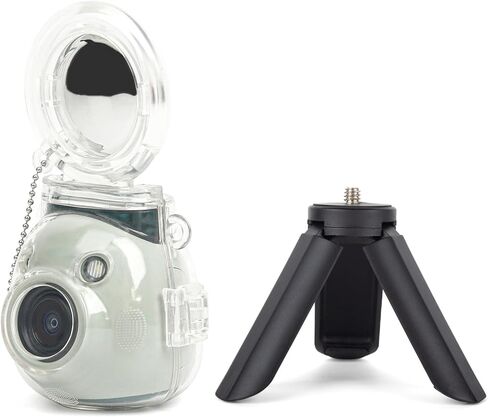 حافظة حماية Fuji Mini Pal مع مرآة سيلفي وحامل ثلاثي القوائم، حافظة شفافة وحامل ثلاثي أبيض متوافق مع كاميرا Instax Mini Pal الفورية - ملحقات كاميرا Fuji Pal in Saudi Arabia