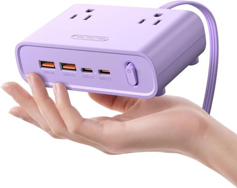 NTONPOWER أرجواني مسطح توصيل الطاقة، 25 وات بحد أقصى 8 في 1 مع 4 تيار متردد، 4 USB (2 USB C) سلك تمديد مسطح 5 أقدام، شريط طاقة مع منافذ USB، موسع منفذ للمكتب المنزلي، أساسيات غرفة النوم المدرسية in Saudi Arabia