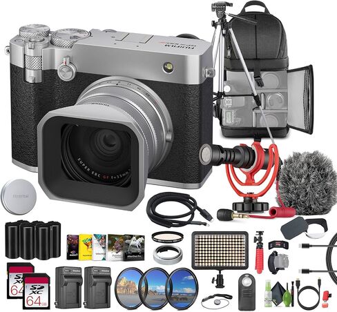 كاميرا FUJIFILM GFX100RF 102MP كبيرة الحجم بدون مرآة، طراز محدد المدى المدمج القوي، فيديو 4K/30p، حزمة عدسة F4 35 مم + بطاقة ذاكرة 2X سعة 64 جيجابايت + ميكروفون Rode + بطارية 2X + المزيد - أسود in Kuwait