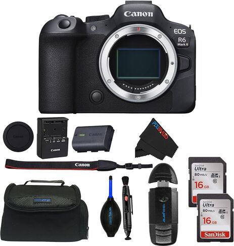 كاميرا Canon EOS R6 Mark II بدون مرآة مع قطعة قماش تنظيف من الألياف الدقيقة PIXIBYTES (الجسم مع RF 50 مم + حزمة متقدمة) in Kuwait