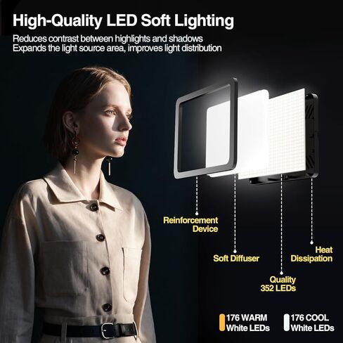LED Video Light Kit, 2800-7000K Dimmable Studio Lighting with Tripod Stand & Phone Holder, 73" Adjustable Height for Video Recording, Live Streaming, YouTube, Photography，2-Pack in Kuwait
