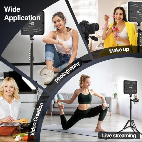 LED Video Light Kit, 2800-7000K Dimmable Studio Lighting with Tripod Stand & Phone Holder, 73" Adjustable Height for Video Recording, Live Streaming, YouTube, Photography，2-Pack in Kuwait