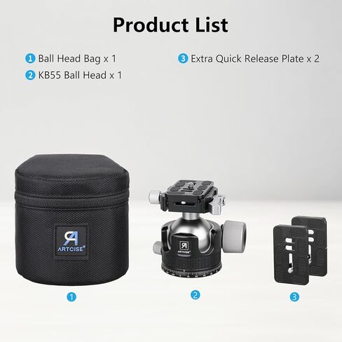 ARTCISE KB55F 55mm Low Profile Ball Head, Lever Release Panoramic Tripod Head, CNC Aluminum, Three Arca Swiss Quick Release Plate, Heavy Duty Camera Mount Max Load 40kg/88lbs in Kuwait
