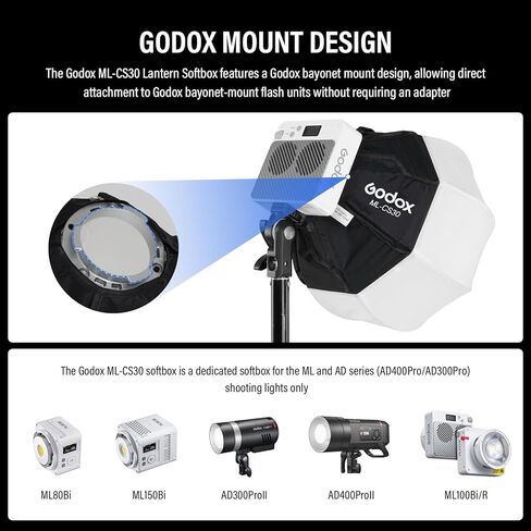 Godox ML-CS30 Lantern Softbox Softbox for Godox ML100R ML100BI ML60IIBI ML60 Led Video Light Softbox for AD300PRO AD300PROII AD400PRO AD400PROII in Kuwait