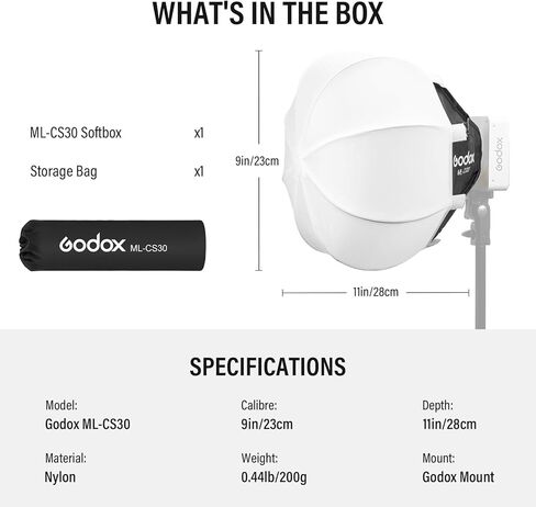 Godox ML-CS30 Lantern Softbox Softbox for Godox ML100R ML100BI ML60IIBI ML60 Led Video Light Softbox for AD300PRO AD300PROII AD400PRO AD400PROII in Kuwait