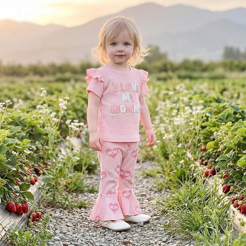 Toddler Girl Summer Outfit Strawberry Short Sleeve T-Shirts Flared Pants Little Girl Clothes 6-24 Months in Saudi Arabia