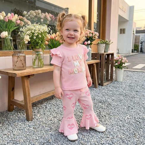 Toddler Girl Summer Outfit Strawberry Short Sleeve T-Shirts Flared Pants Little Girl Clothes 6-24 Months in Saudi Arabia