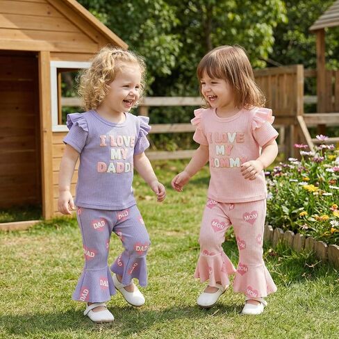 Toddler Girl Summer Outfit Strawberry Short Sleeve T-Shirts Flared Pants Little Girl Clothes 6-24 Months in Saudi Arabia