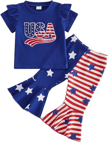 Toddler Girl Summer Outfit Strawberry Short Sleeve T-Shirts Flared Pants Little Girl Clothes 6-24 Months in Saudi Arabia