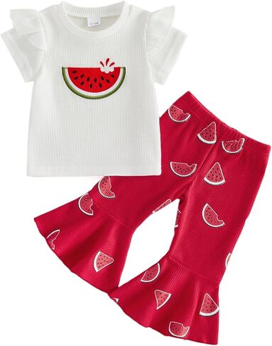 Toddler Girl Summer Outfit Strawberry Short Sleeve T-Shirts Flared Pants Little Girl Clothes 6-24 Months in Saudi Arabia