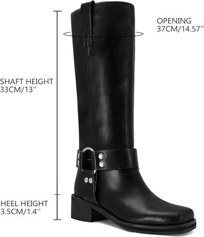 ZJGZF Women's Knee High Riding Boots Leather Studds Biker Boot Square Toe Block Chunky Heel Slip on Tall Motorcycle Boots Wide Mid Calf Booties Cute Comfortable Shoes in Saudi Arabia