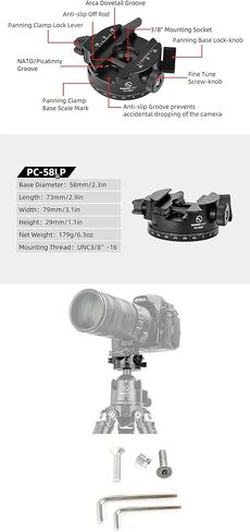 Sunwayfoto PC-58LP 58mm Lever/Panning 360° Clamp Compatible with Arca/Picatinny in Kuwait