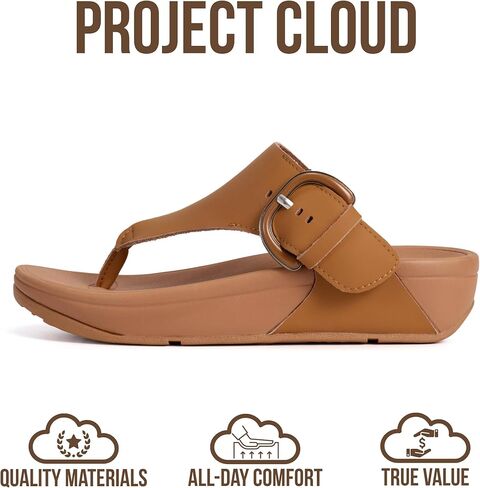 Project Cloud Genuine Leather Sandals for Women - Thong Sandals with Adjustable Buckle - Plush and Soft Insole Slippers - Non Slip Outsole Slides Summer Outfits 2026 (ARLEE BUCKLE-TANLEATHER,7M) in Kuwait