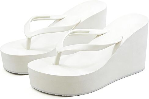 Wedge Flip Flops for Women Casual Comfortable Open Round Toe Slip On Platform High Heel Thong Sandals Lightweight Non-Slip Summer Travel Vacation Beach Clip Toe Slides in Kuwait