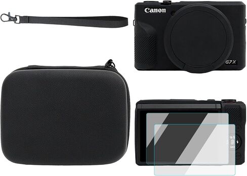 Rieibi Accessories for Canon PowerShot G7X Mark III Digital Camera, Including G7X iii Hard Case, Silicone Case and 2 Screen Protectors for Canon G7X Mark iii (Black in Kuwait