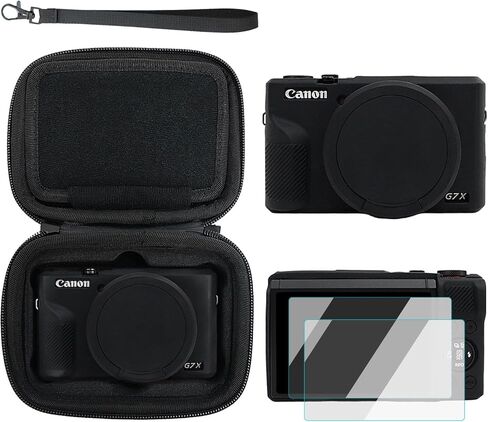 Rieibi Accessories for Canon PowerShot G7X Mark III Digital Camera, Including G7X iii Hard Case, Silicone Case and 2 Screen Protectors for Canon G7X Mark iii (Black in Kuwait