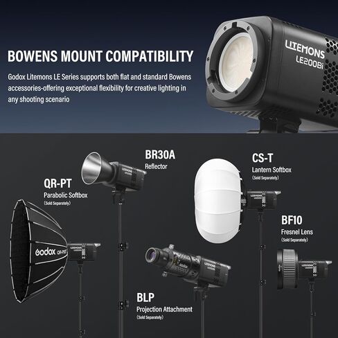 طقم إضاءة Godox 2Pack LE200Bi مزود بحامل إضاءة/صندوق سوفت بوكس/حقيبة حمل/5-1 عاكس ثنائي اللون LED طقم إضاءة فيديو مستمر احترافي، CRI 98+، 2800K-6500K، 57700 Lux للاستوديو in Kuwait
