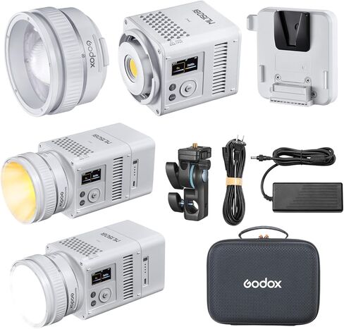 مصباح فيديو Godox ML150Bi LED ثنائي اللون، 61054Lux@1m، 2800K-6500K، CRI96 TLCI96+، APP/NFC/DMX، حامل Godox، مع عاكس تكبير ومحول على شكل حرف V للتصوير الفوتوغرافي وصناعة الأفلام (تباع البطاريات بشكل منفصل) in Kuwait