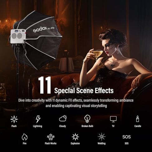 Godox ML100Bi 120W LED Video Light-Bi Color 2800K-6500K 33200Lux@1m، COB إضاءة الإخراج المستمر CRI 97+ TLCI 98+، التحكم في التطبيق، شحن USB-C، 11 تأثيرات FX للتصوير/البث المباشر/التصوير الفوتوغرافي in Kuwait