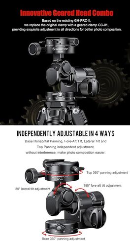 SUNWAYFOTO GH-PRO II+ رأس حامل ثلاثي مُجهز مع مشبك GC-1 مُجهز بزاوية 360 درجة وقاعدة تحريك متوافقة مع Arca in Kuwait