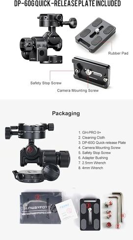 SUNWAYFOTO GH-PRO II+ رأس حامل ثلاثي مُجهز مع مشبك GC-1 مُجهز بزاوية 360 درجة وقاعدة تحريك متوافقة مع Arca in Kuwait