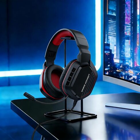 Gaming Headset for PS5/PS4, Xbox Series X|S/Xbox One, Switch, Lightweight, Clear Unidirectional Mic, Soft Memory Earmuffs, 3.5mm Jack for Gaming & Work,Red in Saudi Arabia