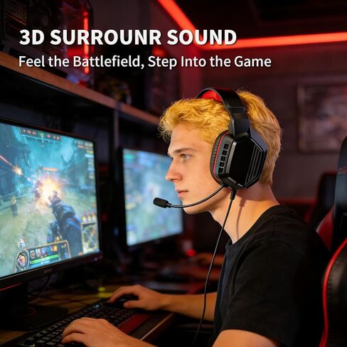 Gaming Headset for PS5/PS4, Xbox Series X|S/Xbox One, Switch, Lightweight, Clear Unidirectional Mic, Soft Memory Earmuffs, 3.5mm Jack for Gaming & Work,Red in Saudi Arabia