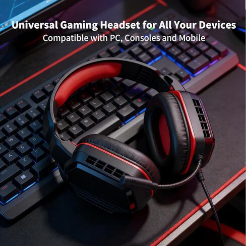 Gaming Headset for PS5/PS4, Xbox Series X|S/Xbox One, Switch, Lightweight, Clear Unidirectional Mic, Soft Memory Earmuffs, 3.5mm Jack for Gaming & Work,Red in Saudi Arabia