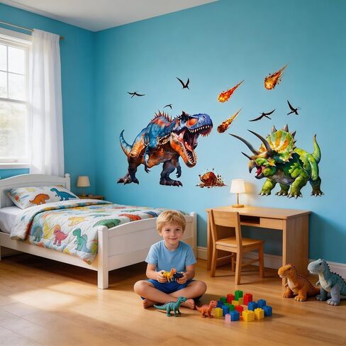Large Dinosaur Wall Decals Dino Wall Stickers Peel and Stick Wall Art Decals for Boys Room Baby Nursery Kids Bedroom Wall Decor Art (Green 1) in Saudi Arabia