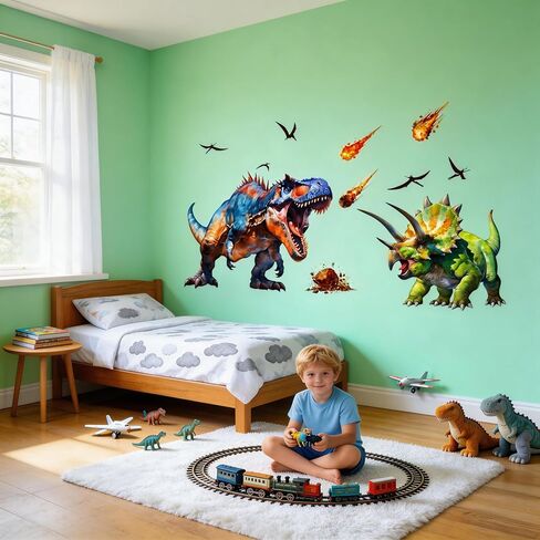 Large Dinosaur Wall Decals Dino Wall Stickers Peel and Stick Wall Art Decals for Boys Room Baby Nursery Kids Bedroom Wall Decor Art (Green 1) in Saudi Arabia