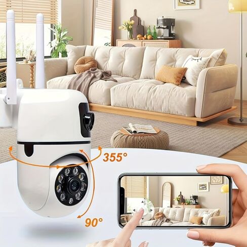 1PC Dual-Lens PTZ Security Camera with Auto Tracking, 3MP FHD 355° Pan/Tilt Indoor 2.4/5G WiFi Camera, Color Night Vision, 2-Way Audio, Motion Detection in Kuwait