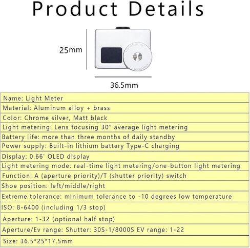 COYEUX Camera Top Reflected Light Meter with OLED Display, 30° Spot Metering, Real-time and One-Button Operation, All-Metal Cold Shoe for Vintage Film Cameras and Analog Photography in Kuwait