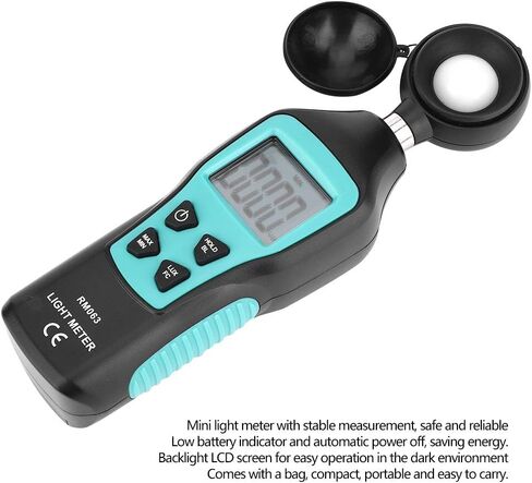 مقياس إضاءة رقمي Luxmeter - نطاق محمول RM063 0-200K Lux - شاشة LCD بإضاءة خلفية، إيقاف تشغيل تلقائي موفر للطاقة - مثالي للمصورين والإضاءة in Kuwait