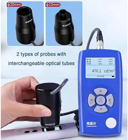 Digital Luminance Meter 1-1000000 cd/m² - Precision Light Meter for Brightness, Flicker, Color Temperature & CRI Measurement - Ideal for HD Display Testing with 10/20mm Probes in Kuwait