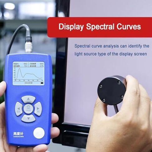 Digital Luminance Meter 1-1000000 cd/m² - Precision Light Meter for Brightness, Flicker, Color Temperature & CRI Measurement - Ideal for HD Display Testing with 10/20mm Probes in Kuwait