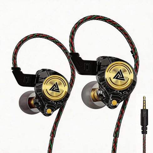 in Ear Headphones, Wired Earphones Stereo Bass, HiFi Wired Earbuds, Dynamic Dual Driver Gaming Earbuds with Detachable Cable for Musicians, Singer (Black) in Saudi Arabia