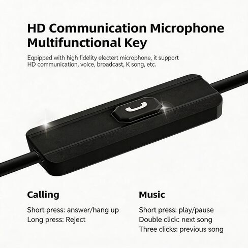 in Ear Headphones, Wired Earphones Stereo Bass, HiFi Wired Earbuds, Dynamic Dual Driver Gaming Earbuds with Detachable Cable for Musicians, Singer (Black) in Saudi Arabia