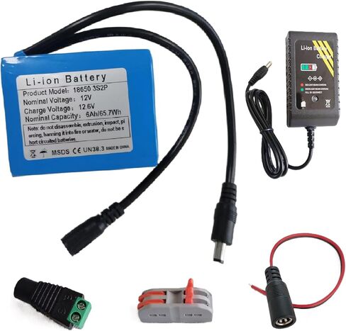 12V 6Ah Rechargeable Li-ion Battery Pack with Full DC5521 Connector Kit and 2A Fast Charger for CCTV Cameras, LED Strips, Routers, and DIY Electronics Project. in Saudi Arabia