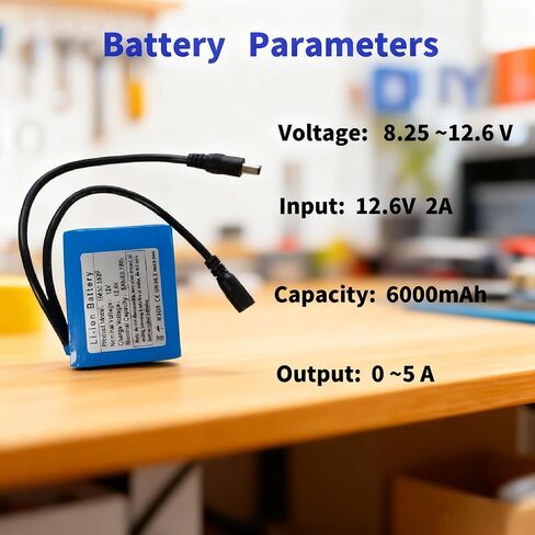 12V 6Ah Rechargeable Li-ion Battery Pack with Full DC5521 Connector Kit and 2A Fast Charger for CCTV Cameras, LED Strips, Routers, and DIY Electronics Project. in Saudi Arabia